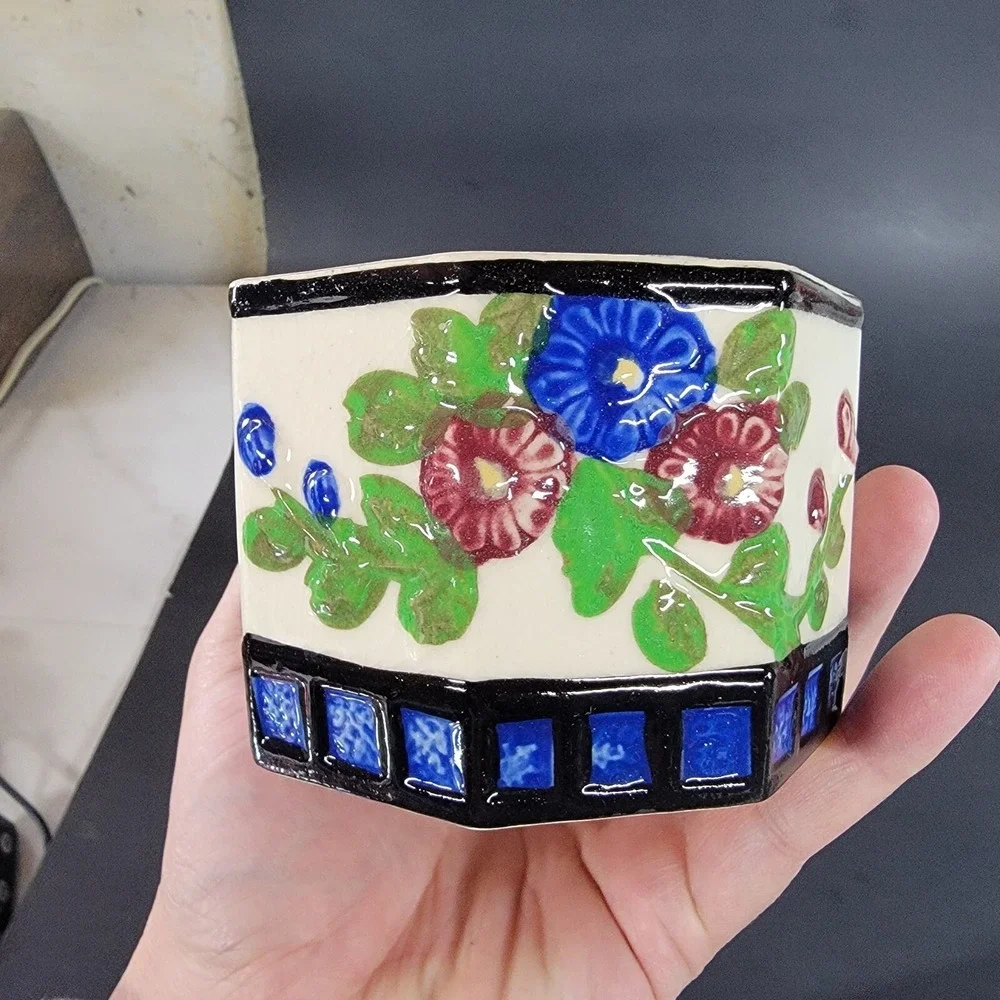 VINTAGE JAMAKATA Y. K. JAR FLOWER MOTIF‎ DECOR MADE IN JAPAN Missing Lid